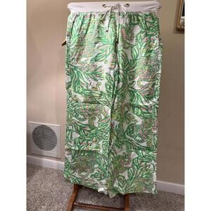 Lilly Pulitzer -Women's The beach Pants Green 100% Linen Wide-Leg pull on XXS